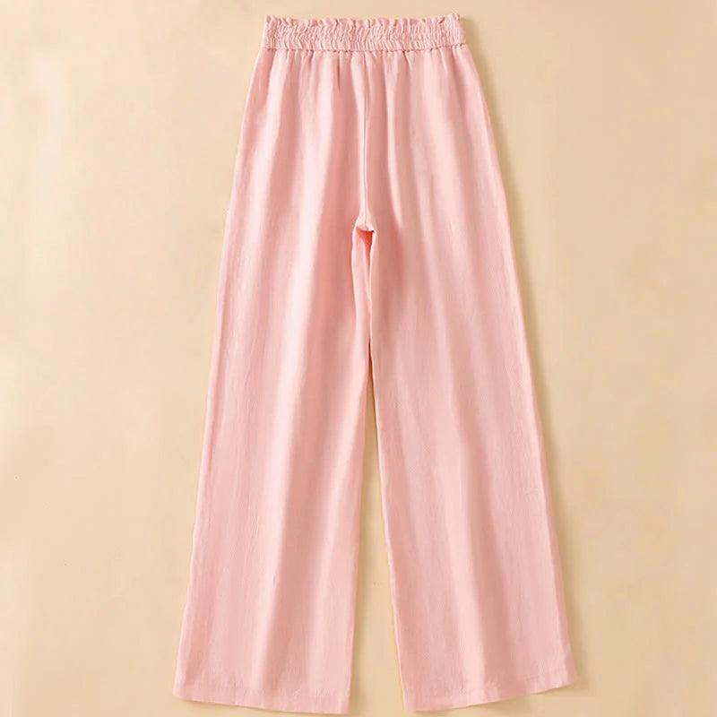 Buddha Stones Casual Straight Leg Design Cotton Women's 7-8 Length Wide Leg Pants With Pockets