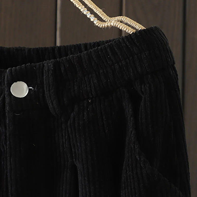 Buddha Stones Women's Winter Plain Corduroy Cotton High Waist Fleece-Lined Harem Pants With Pockets