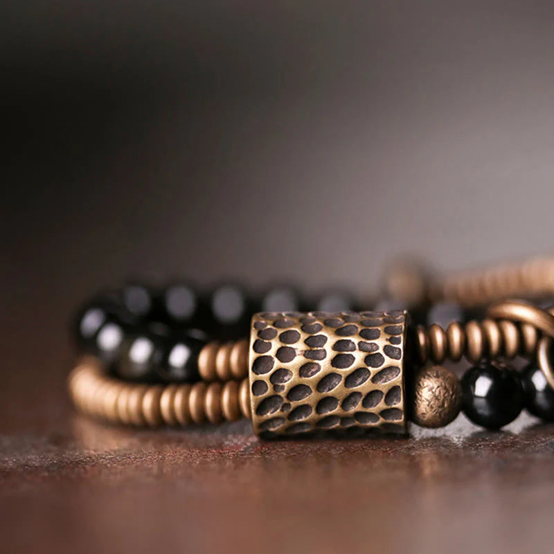 Buddha Stones Rainbow Obsidian Copper Inner Peace Healing Double Layer Bracelet