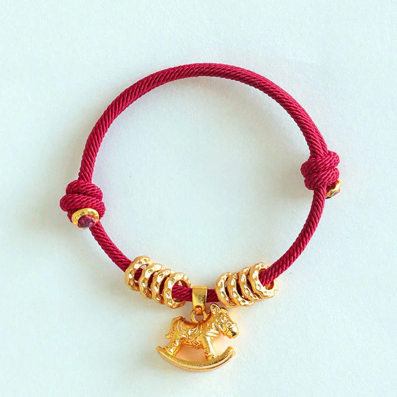 Buddha Stones Year Of The Horse Simple Horse Circle Charm Rope Faith Bracelet