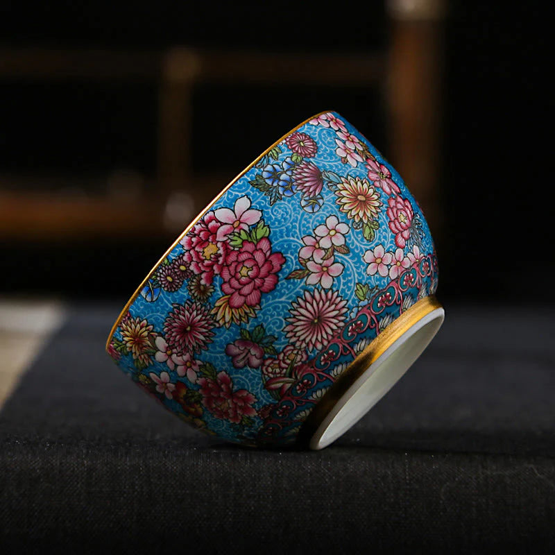 Buddha Stones Jingdezhen Porcelain Overglaze Decoration Colorful Flowers Ceramic Teacup Kung Fu Tea Cups