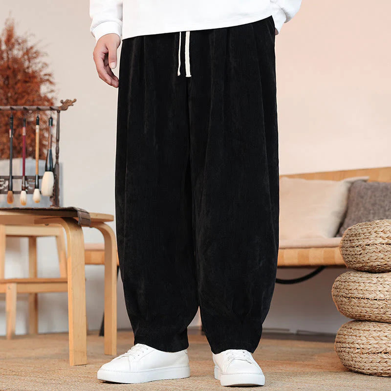 Buddha Stones Casual Solid Color Simple Design Men's Cotton Pants With Pockets