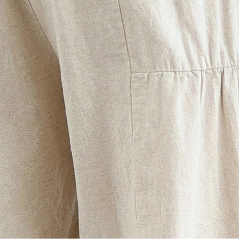 Buddha Stones Casual Plain Lace Splicing Cotton Linen Women's Cropped Wide Leg Pants With Pockets