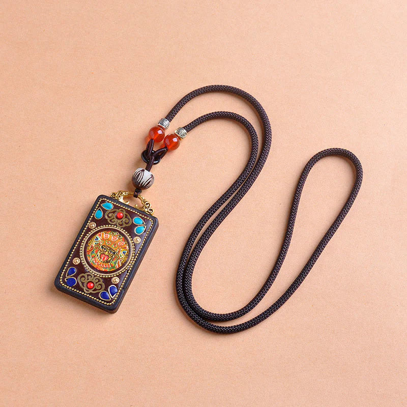 Buddha Stones Thangka Yin Yang Copper Coins Ebony Wood Zakiram Balance Pendant Necklace