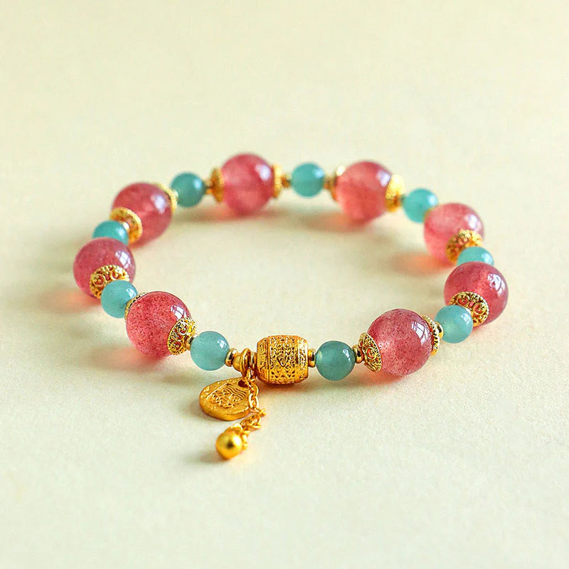 Buddha Stones Natural Strawberry Quartz Moonstone Healing Positive Beads Bracelet