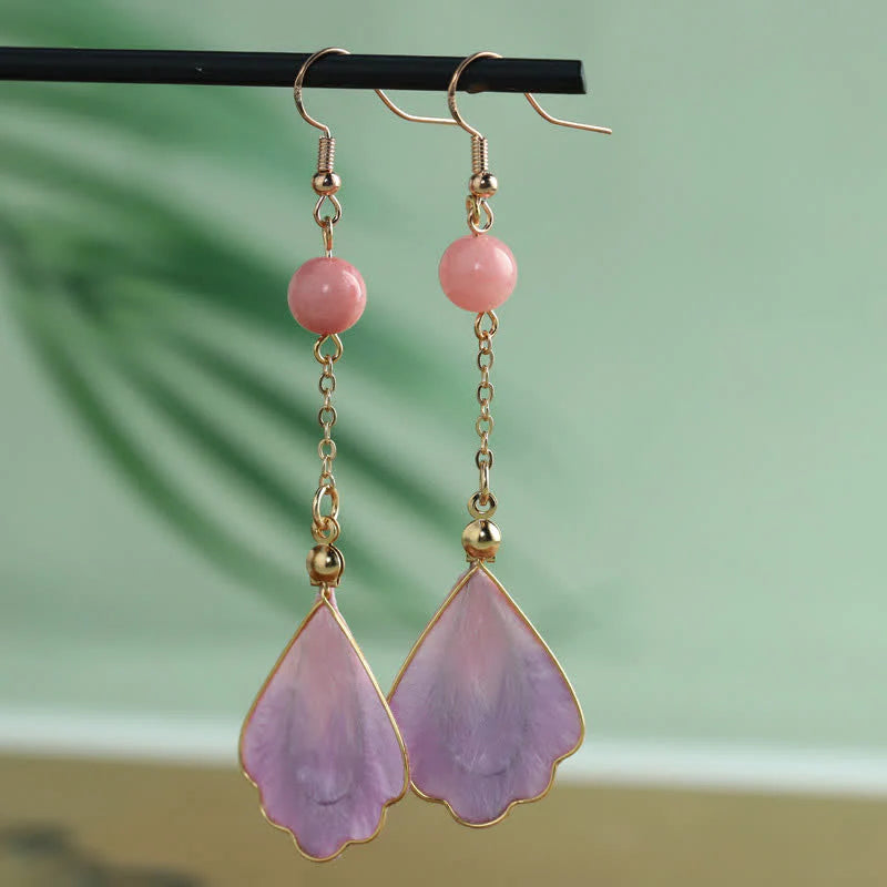 FREE Today: Good Fortune and Blessing Handcrafted Silk Art Petal Dangle Hook Earrings