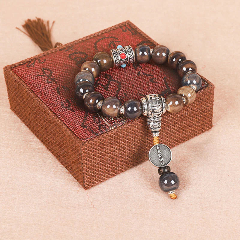 Buddha Stones Tibet Om Mani Padme Hum Prayer Wheel Dorje Vajra Engraved Glass Bead Wisdom Bracelet (Extra 35% Off | USE CODE: FS35)