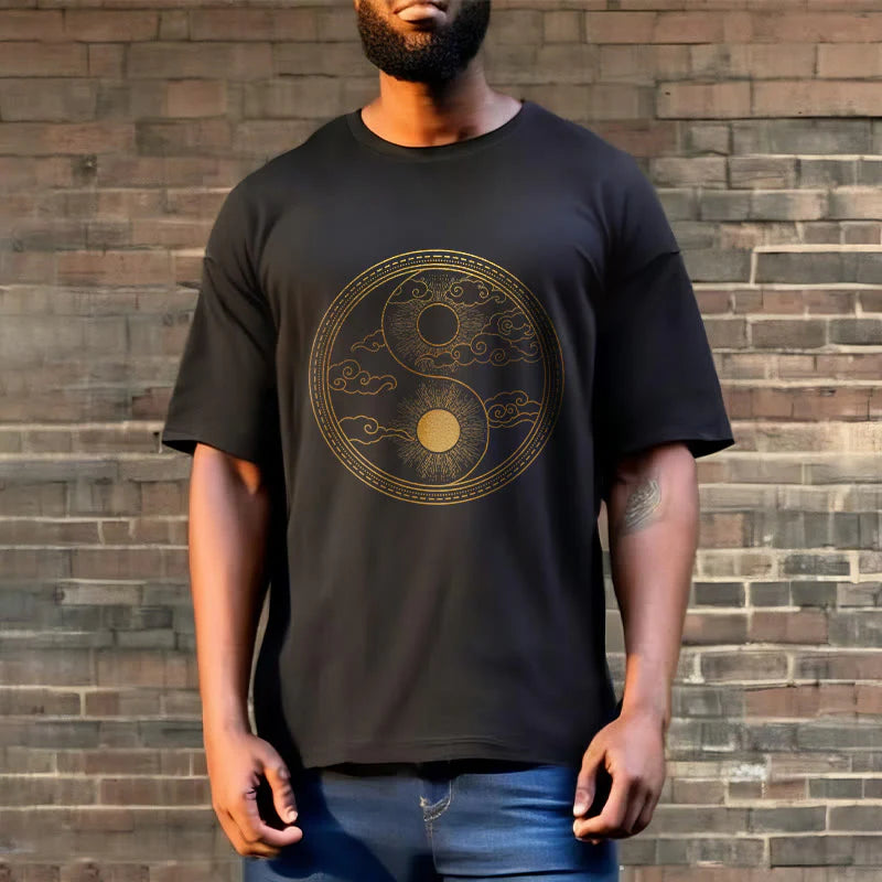 Buddha Stones Yin Yang Sun Auspicious Clouds Tee T-shirt
