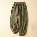 Buddha Stones Commute Women's Plain Harem Capri Cotton Pants With Pockets