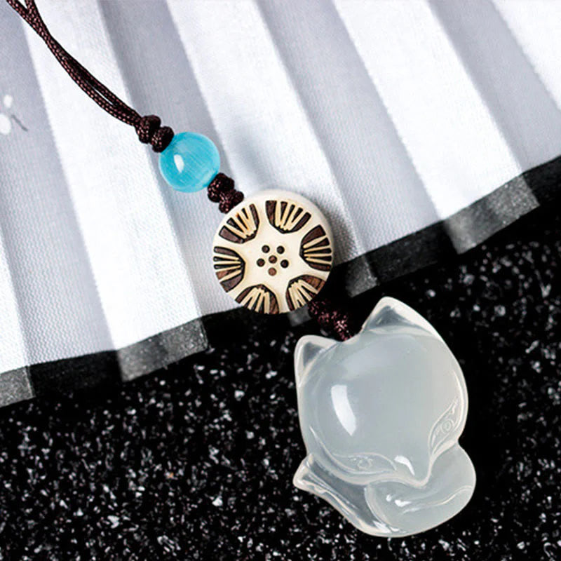 Buddha Stones Natural Chalcedony Fox Harmony Phone Hanging Decoration