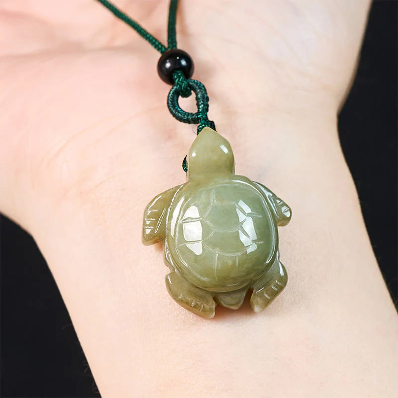 Buddha Stones Green Jade Turtle Prosperity Necklace Pendant
