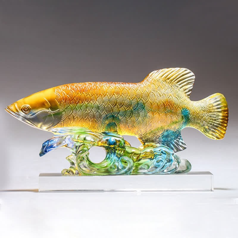 Buddha Stones Handmade Liuli Crystal Koi Fish Art Piece Luck Home Office Decoration