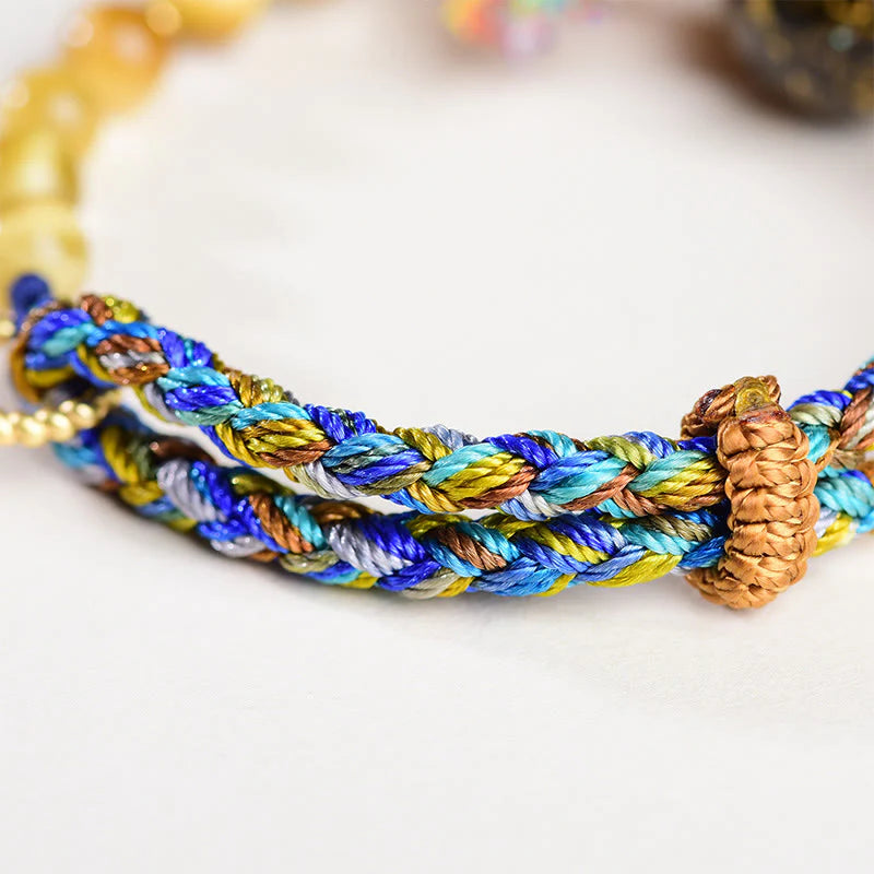 Buddha Stones Tibetan  Lacquer Bead Hand-woven Tiger Eye Stone Protection Bracelet