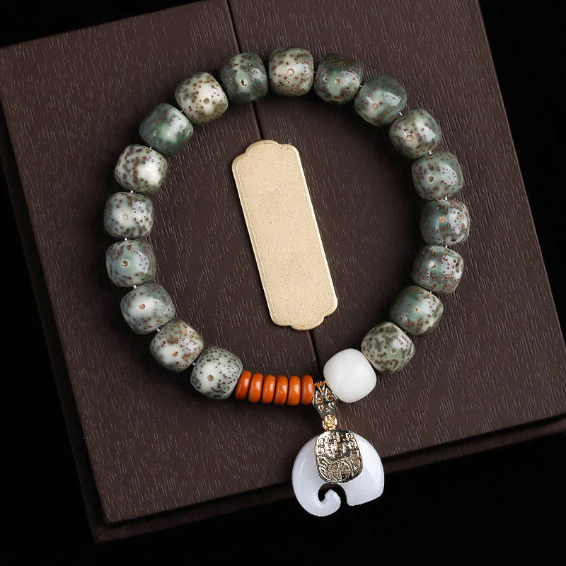Buddha Stones Hand PolishedStar Moon Bodhi Seed Elephant Pattern Inner Peace Bracelet