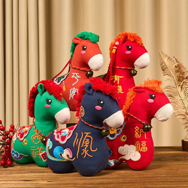 Buddha Stones Year of the Horse Copper Red String Fu Character Embroidery Prosperity Home Decoration