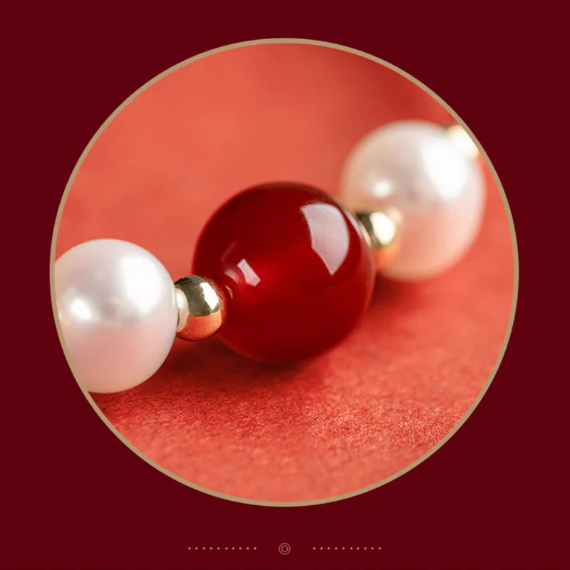 Buddha Stones 925 Sterling Silver Good Fortune Fu Character Agate Pearl Red String Braid Bracelet (Extra 30% Off | USE CODE: FS30)
