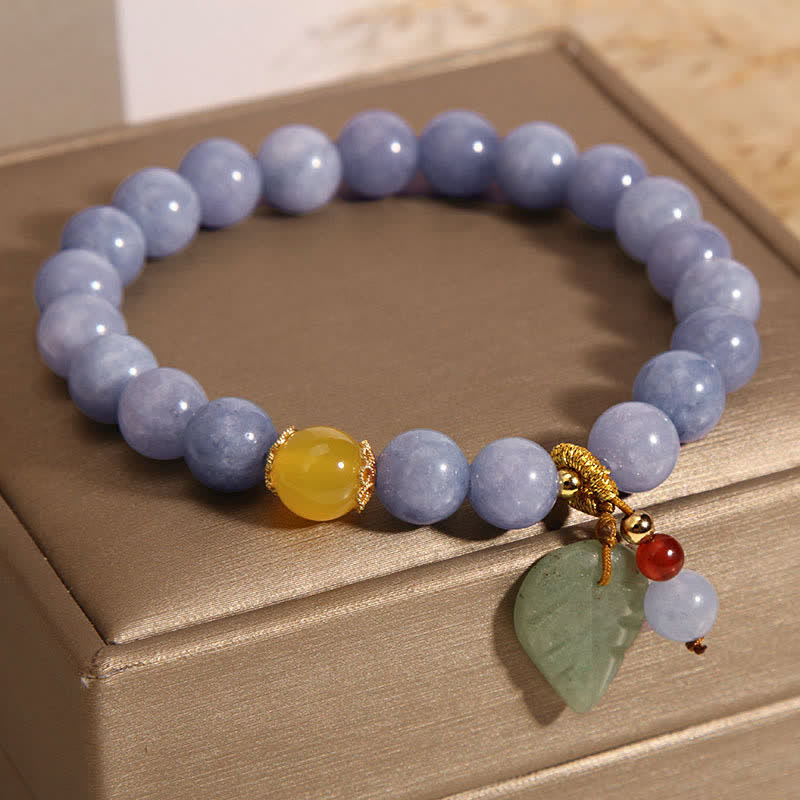 Buddha Stones Aquamarine Jade Leaf Healing Charm Bracelet