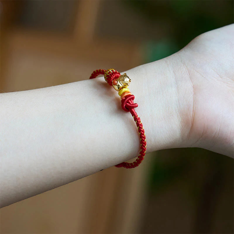 Buddha Stones Cat Copper Red String Luck Bracelet