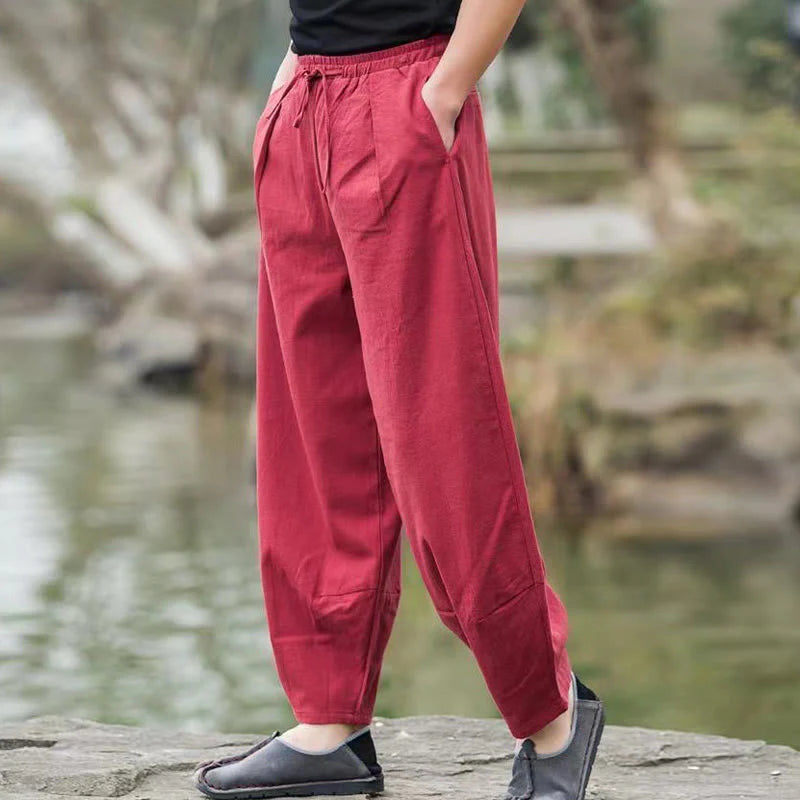 Buddha Stones Casual Simple Drawstring Men's Harem Pants With Pockets