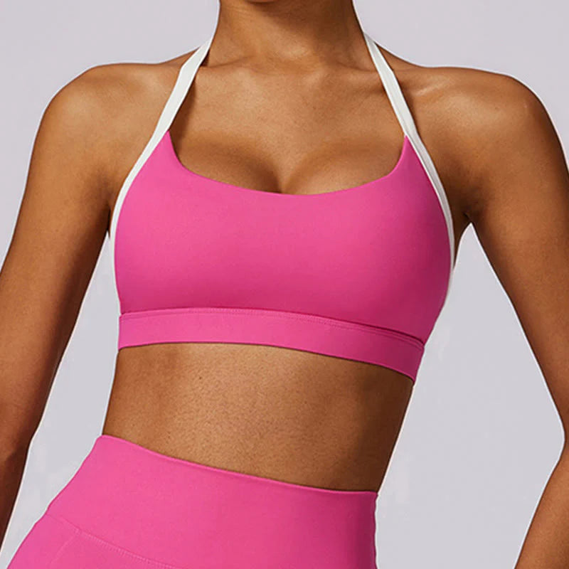 Buddha Stones Solid Color Halter Neck Bra Long Sleeve Crop Tank Top Pants Sports Fitness Gym Yoga Outfits
