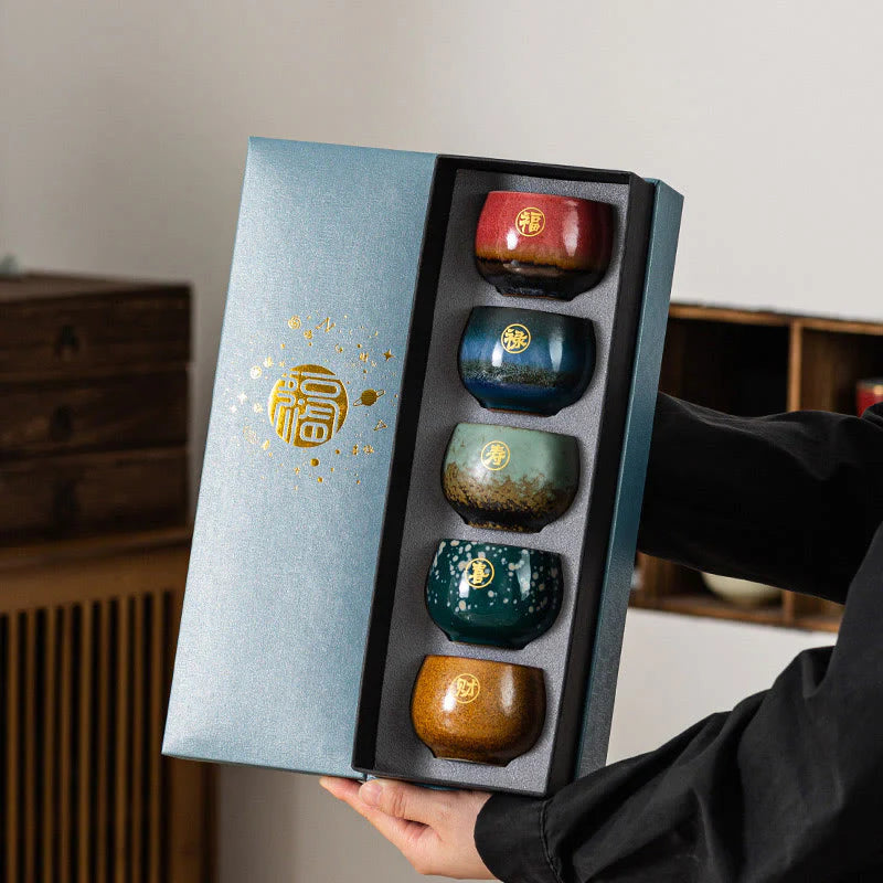 Buddha Stones Hand Painted Fu Character Ceramic Teacup Kung Fu Tea Cup With Gift Box