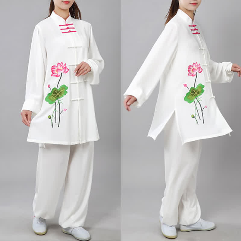 Buddha Stones Lotus Flower Leaf Pattern Tai Chi Meditation Prayer Spiritual Zen Practice Clothing Women's Set (Extra 30% Off | USE CODE: FS30)