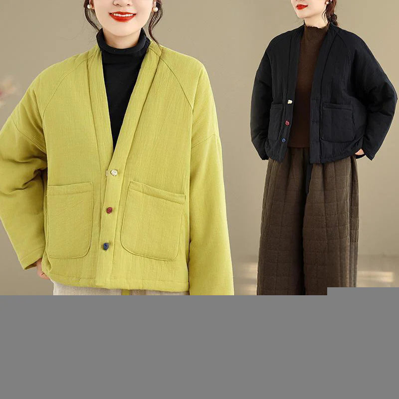 Buddha Stones Winter Long Sleeve Cotton Women's Thermal Jacket With Pockets