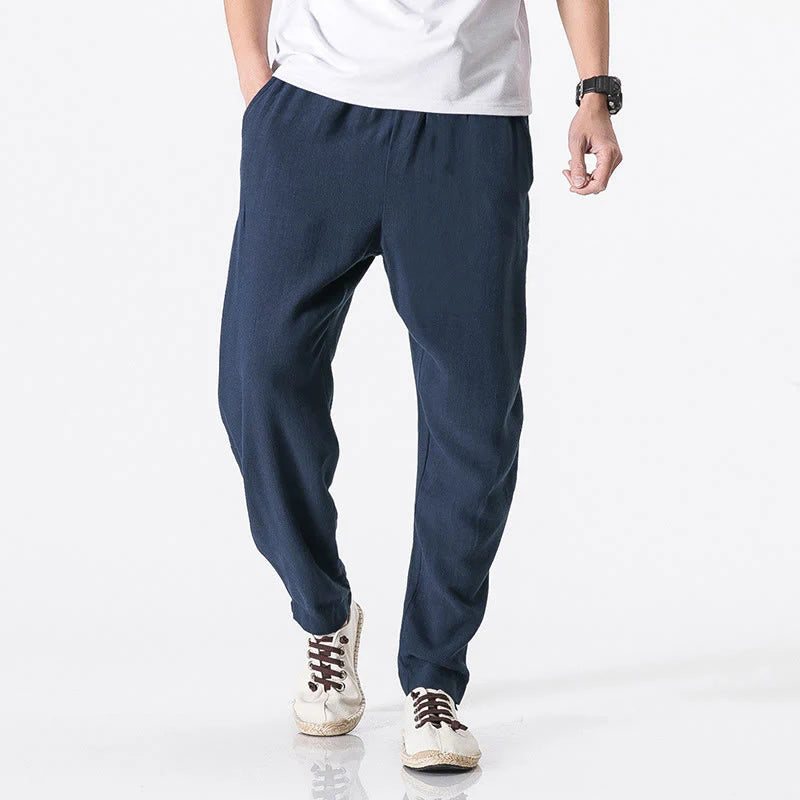 Buddha Stones Drawstring Elastic Waist Ankle-Length Men's Polyester Pants With Pockets