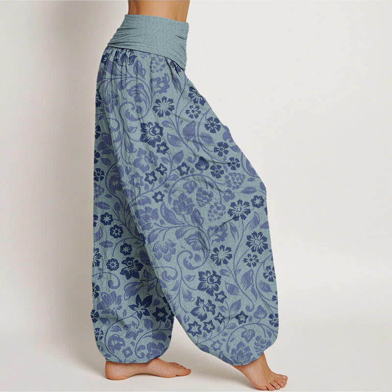 Buddha Stones Cotton Small Flowers Intertwining Branches Women's Elastic Waist Harem Pants