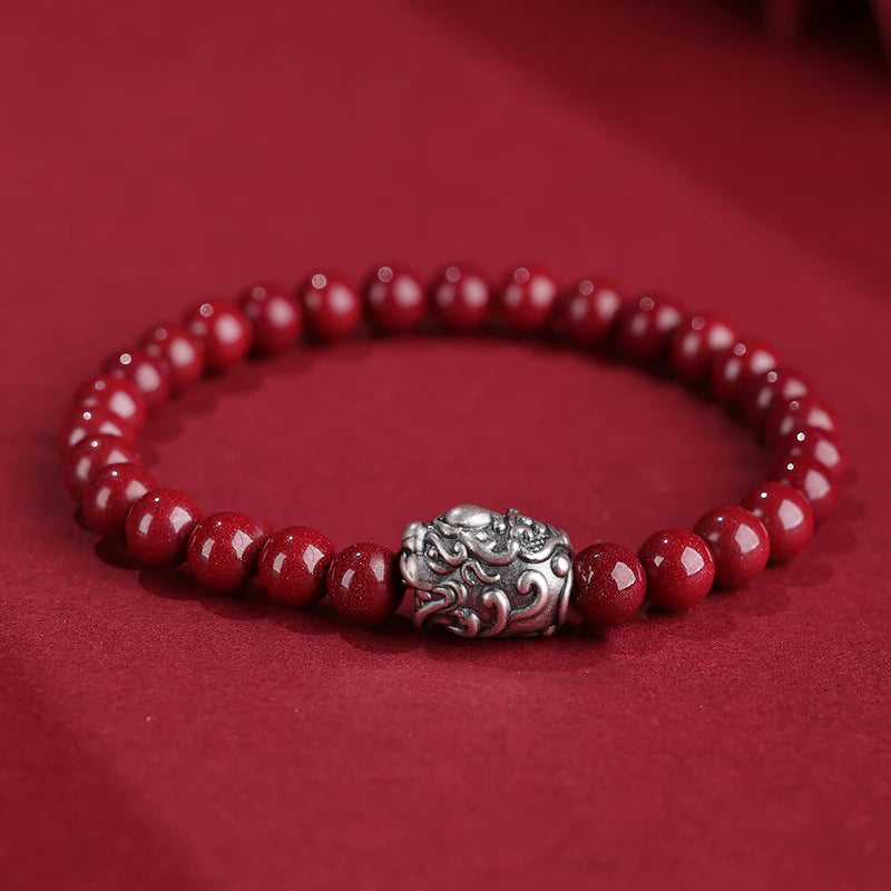 Buddha Stones 999 Sterling Silver PiXiu Natural Cinnabar Wealth Luck Bracelet (Extra 30% Off | USE CODE: FS30)