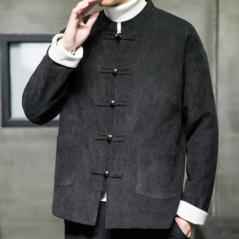 Buddha Stones Solid Color Frog-button Men's Jacket Shirt Clothing