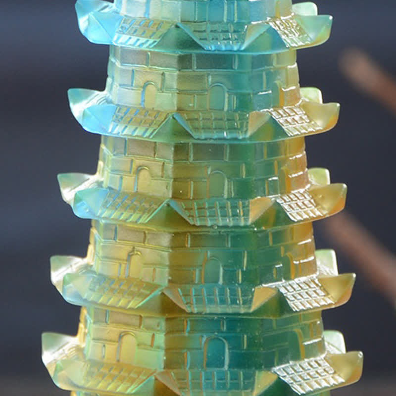 Buddha Stones Feng Shui Wenchang Tower Handmade Liuli Crystal Pagoda Art Piece Luck Home Office Decoration