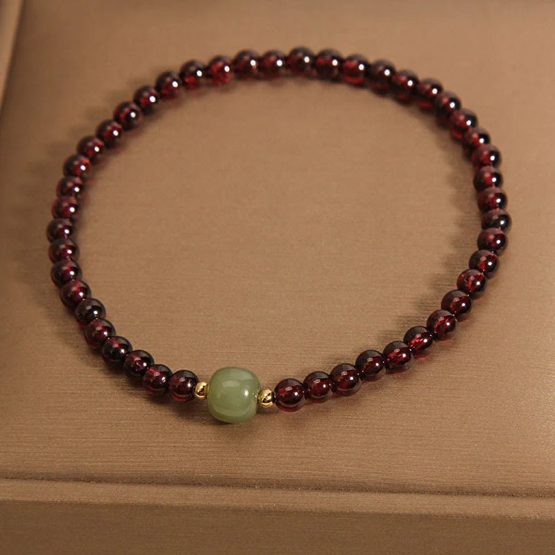 Buddha Stones Natural 3mm Ultra-thin Garnet Hetian Jade Beads Stability Bracelet