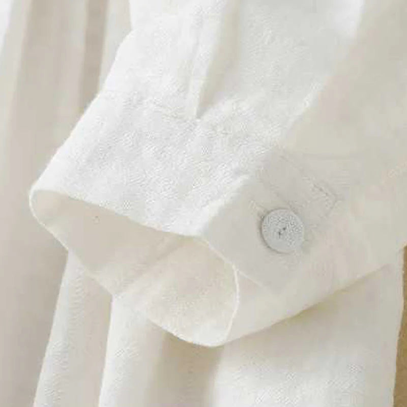 Buddha Stones Retro Solid Color Drawstring Frog-Button Design Long Sleeve Cotton Linen Midi Dress With Pockets