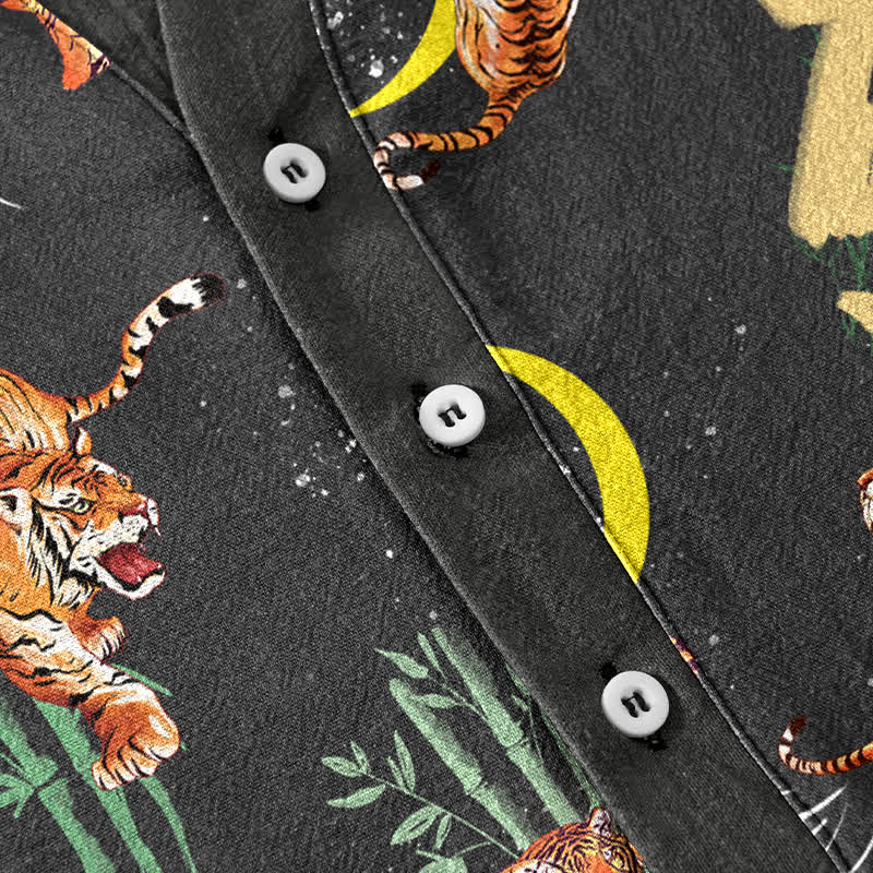 Buddha Stones Tiger Moon Bamboo Men's Short Sleeve Resort Shirt