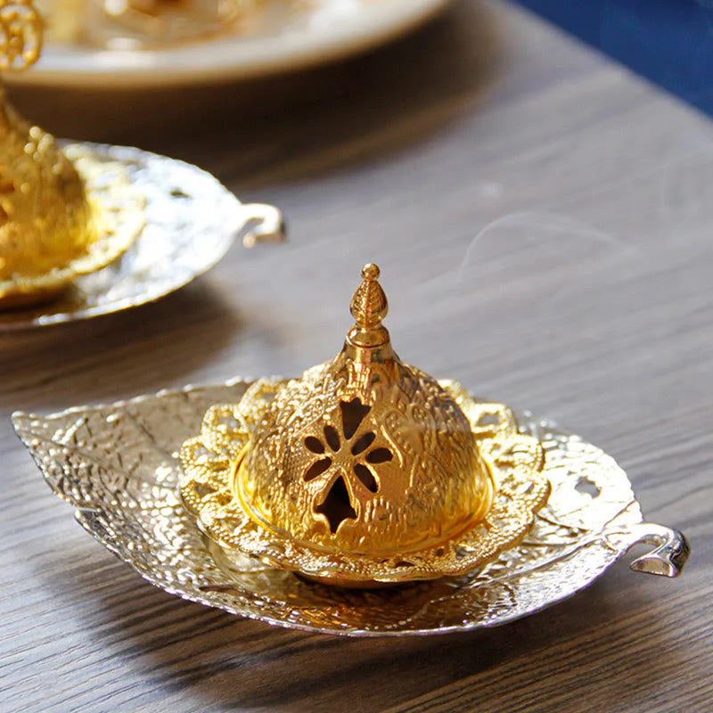 Buddha Stones Tibetan Gold Mini Leaf Coaster Meditation Incense Burner