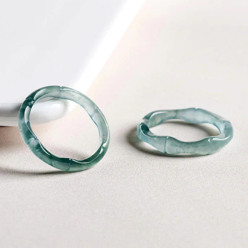 Buddha Stones Natural Jade Bamboo Prosperity Abundance Ring