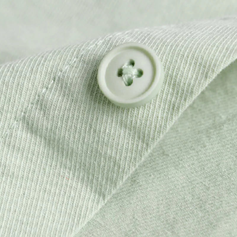 Buddha Stones Spring Solid Buttons Down Decorative Pocket Men's Stand Collar Long Sleeve Cotton Shirt