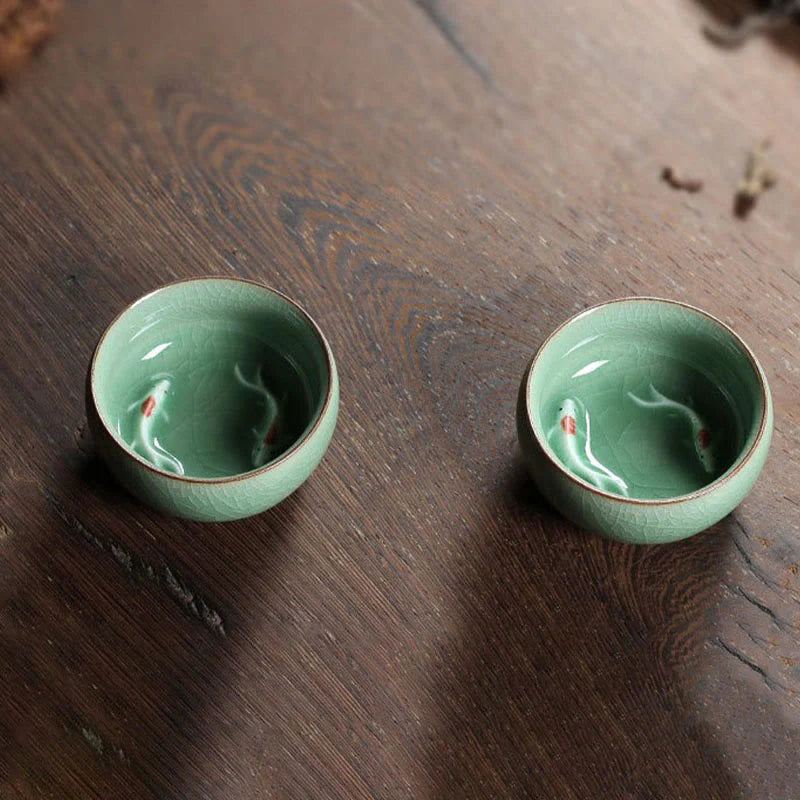 Buddha Stones Colorful Koi Fish Ceramic Teacup Kung Fu Tea Cup Bowl