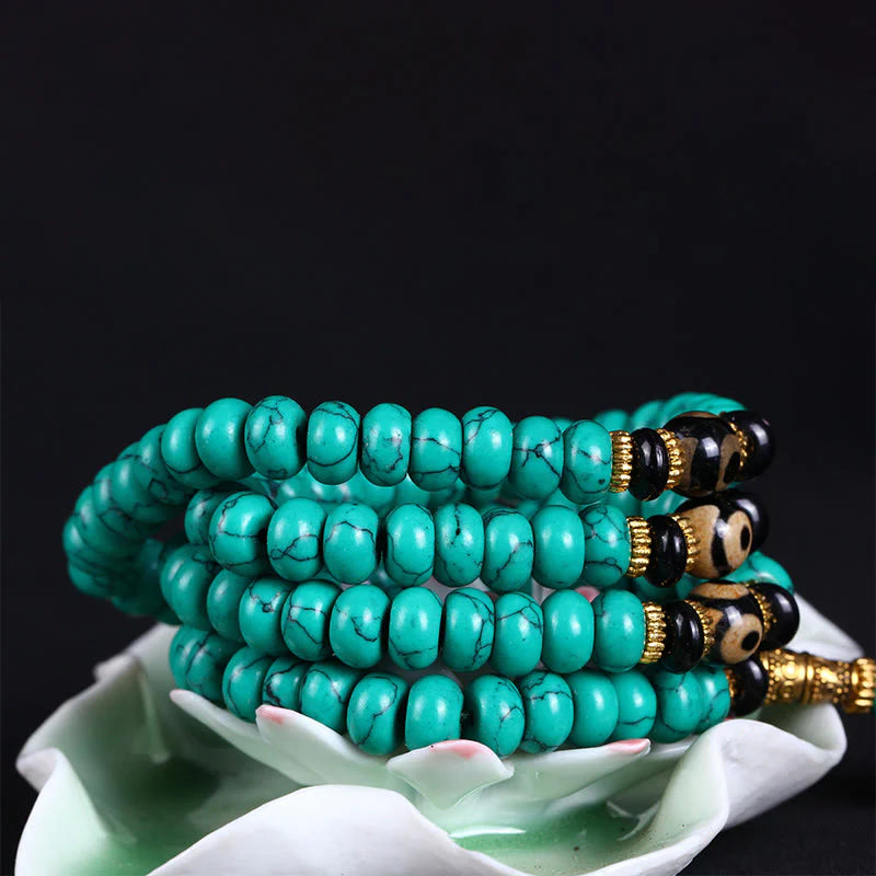 Buddha Stones Tibetan 108 Beads TurquoiseÂ Dzi Bead Wisdom Balance Mala