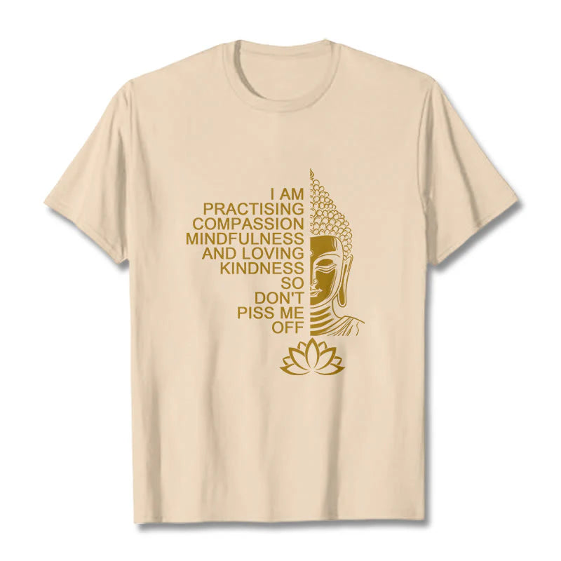 Buddha Stones Casual Golden Side Buddha Lotus Flower Pattern Cotton Tee T-Shirt