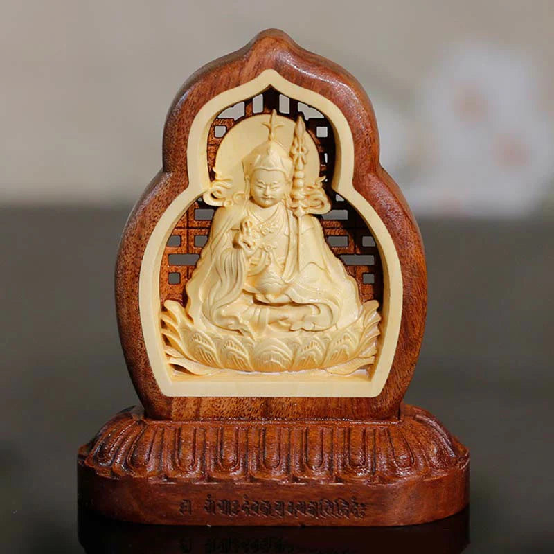 Buddha Stones Guru Rinpoche Buddha Padmasambhavan Serenity Wood Engraved Statue Figurine Decoration