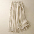 Buddha Stones Commute Solid Color Embroidery Drawstring Women's Wide Leg Ankle-Length Cotton Pants With Pockets