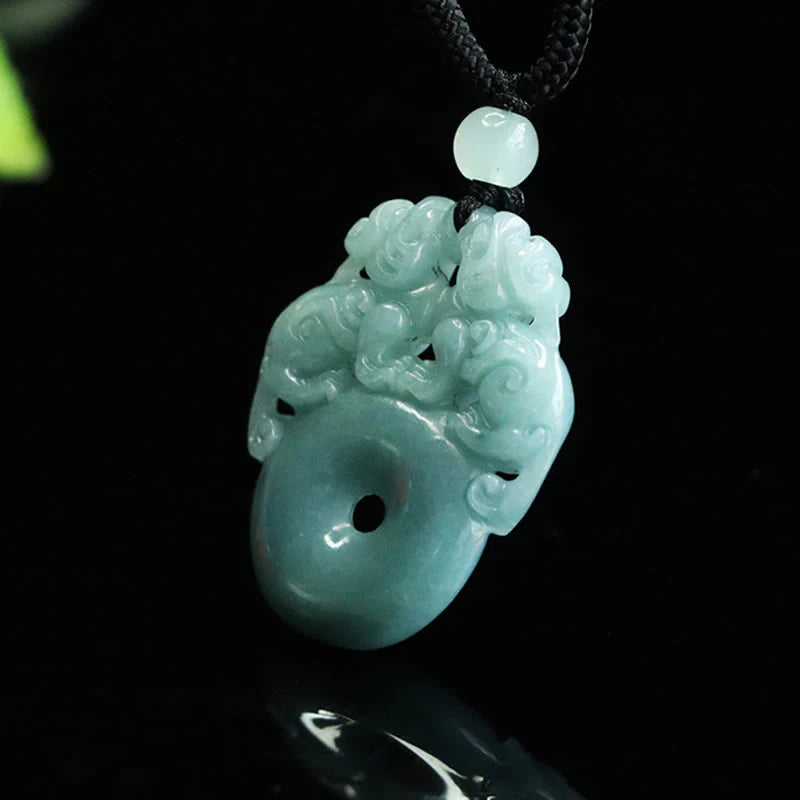 Buddha Stones Double PiXiu Jade Peace Buckle Wealth Luck String Necklace Pendant