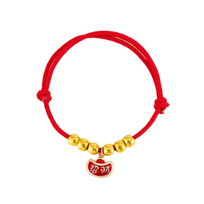 Buddha Stones Red String Bead Yuanbao Fu Character Protection Adjustable Cats Dogs Pet Collar