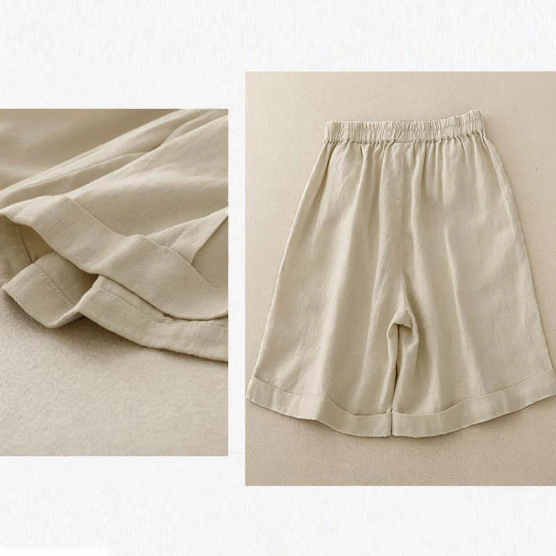 Buddha Stones Casual Solid Color Women's Cotton Shorts With Pockets