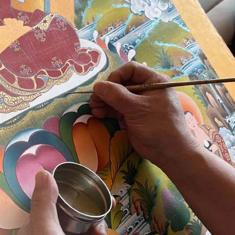 Buddha Stones Tibetan Thangka Painting Healing Handmade Decoration(Random Style)