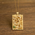 Buddha Stones Dragon Gold Plated Copper Hetian Jade Strength Necklace Pendant