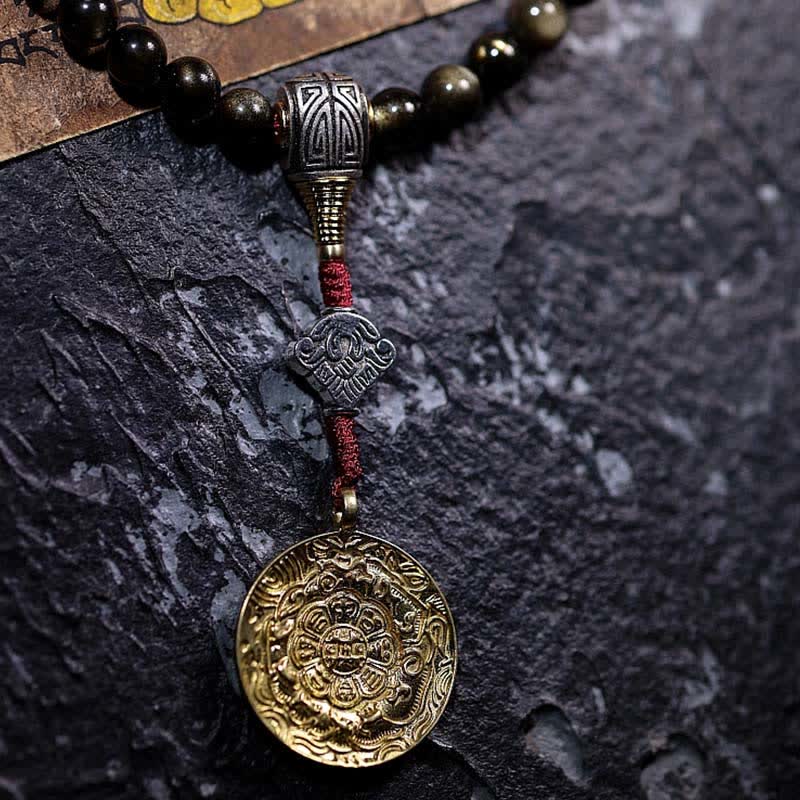 Buddha Stones 108 Mala Beads Gold Sheen Obsidian Tiger Eye Eagle's Eye Stone Wealth Bracelet