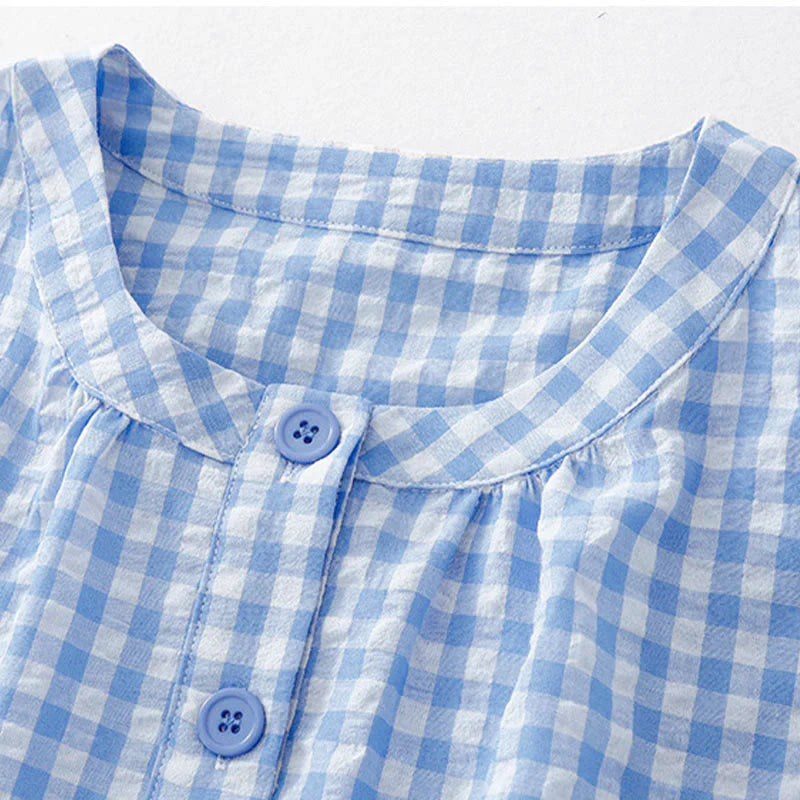 Buddha Stones Crew Neck Sleeveless Plaid Summer Cotton Knee Length Dress